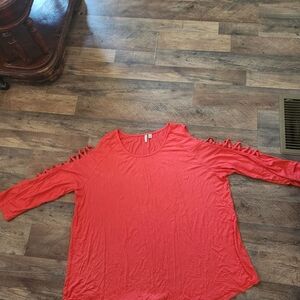 Cato Coral Long Sleeve Top with Cutout Details